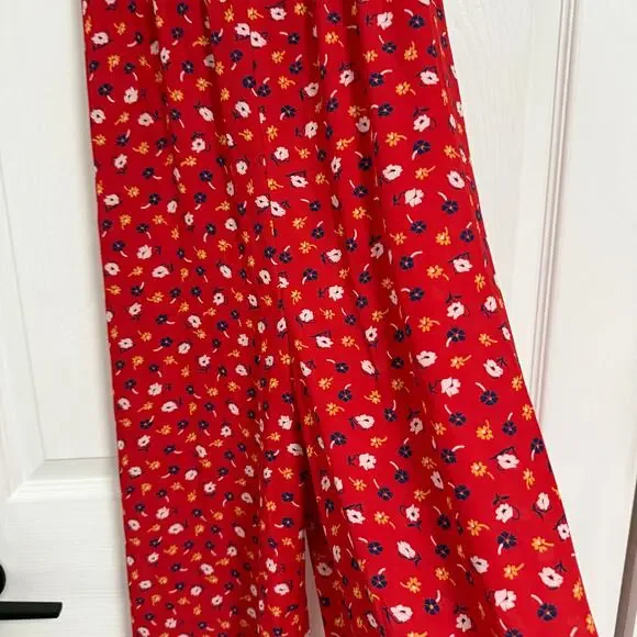 Madewell Women's Red Floral Smocked Wide Leg with Pockets Jumpsuit Size 00 - Picture 15 of 16